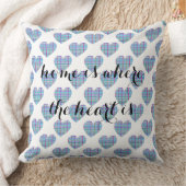 白数々の色のストライプの青ハート クッション (ブランケット)