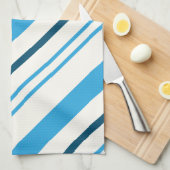 白数々の色のストライプ青い色 キッチンタオル (四つ折り)