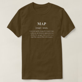 白文字でユーモラスに定義された冒険地図 Tシャツ