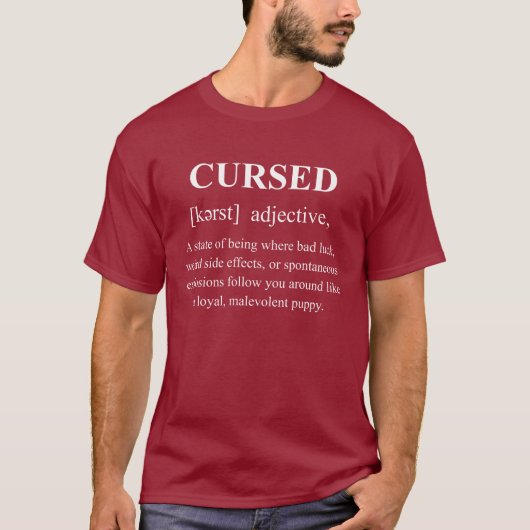 白文字の呪われた面白魔法の定義 Tシャツ (正面)