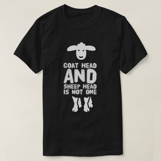 白文字付き山羊おもしろい頭引用文 Tシャツ (デザイン正面)