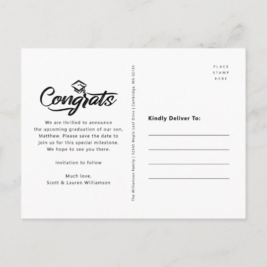 白日救卒業写真アーチ黒文字 インビテーションポストカード (裏面)