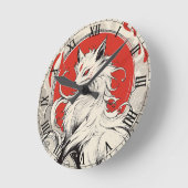 白日本の狐 ラウンド壁時計 (傾斜)