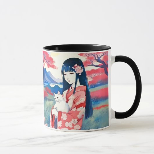 白日本の猫の少女 マグカップ (右)
