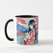 白日本の猫の少女 マグカップ (左)