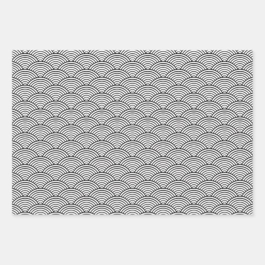 白日本の黒の幾何学模様 ラッピングペーパーシート (正面3)