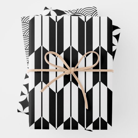 白日本の黒の幾何学模様 ラッピングペーパーシート (インサイチュ)