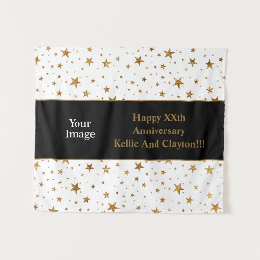 白星/金ゴールド星(メッセージ/写真記念日) タペストリー (正面(横))