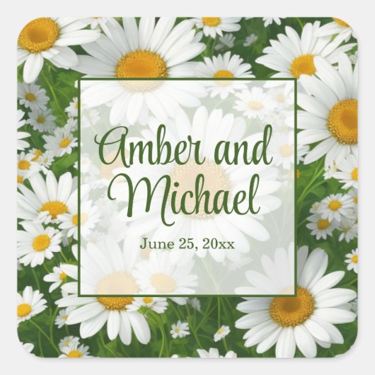 白春フローラ白デイジー緑 スクエアシール (正面)