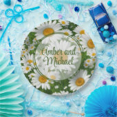 白春フローラ白デイジー緑 ペーパープレート (パーティー)