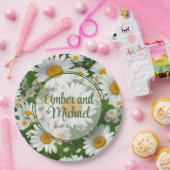 白春フローラ白デイジー緑 ペーパープレート (パーティー)