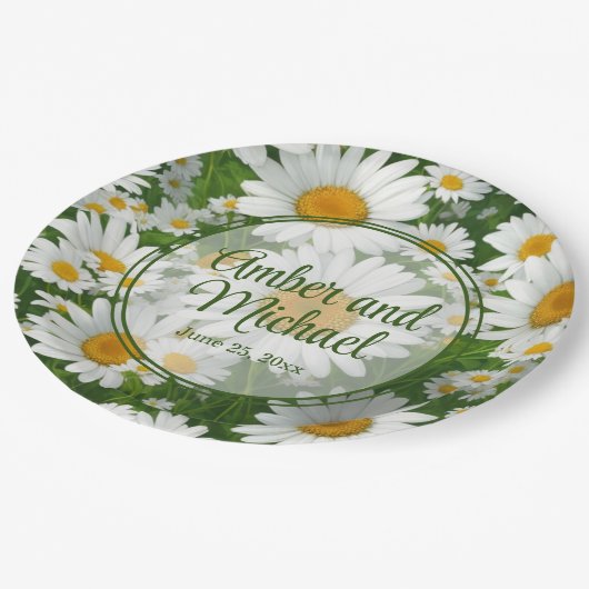 白春フローラ白デイジー緑 ペーパープレート (アングル)