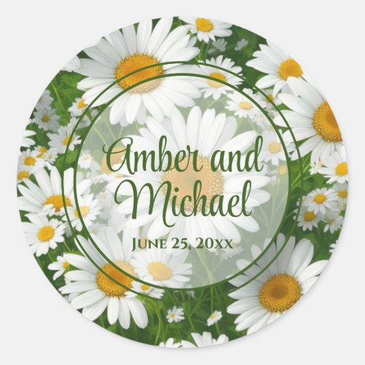 白春フローラ白デイジー緑 ラウンドシール (正面)