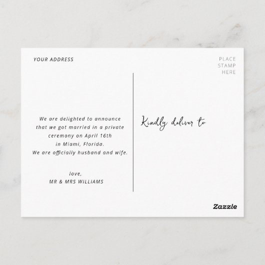 白書たった今結婚しました結婚発表 ポストカード (裏面)