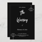 白最高のと黒シンプルのフォーマルシッ結婚ク 招待状 (正面/裏面)