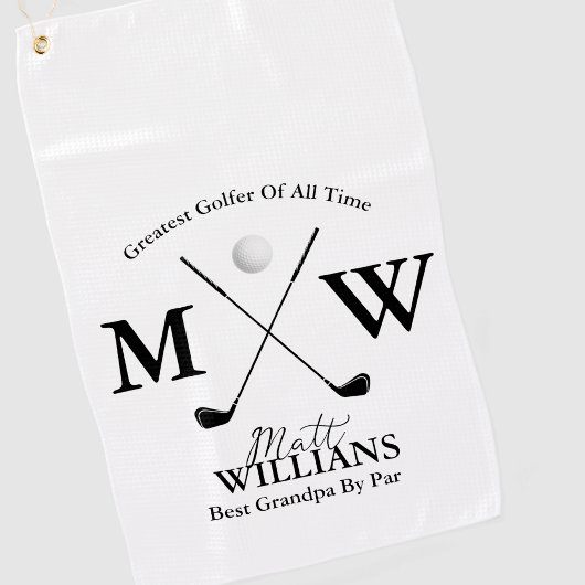 白最高のの上の祖父の名前モノグラム ゴルフタオル