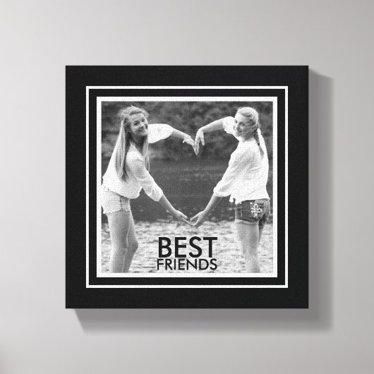 白最高の黒の可愛いフォトフレームの友だち キャンバスプリント (正面)