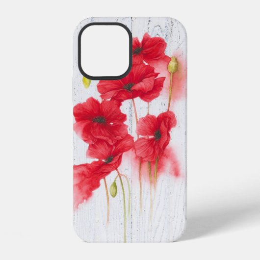 白木に赤いポピー iPhoneケース (裏面)