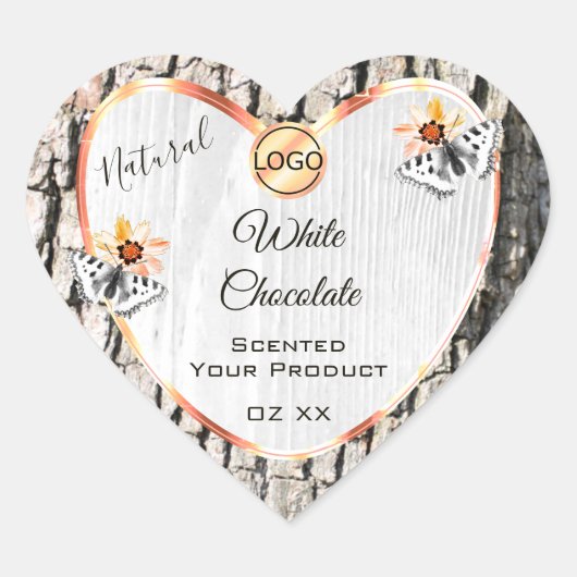 白木バラ金ゴールド枠製品ラベル（ロゴ付き） ハートシール (正面)