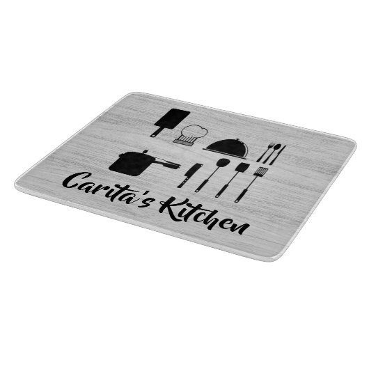 白木パーソナライズされた文字ガラス切断板 カッティングボード (角)