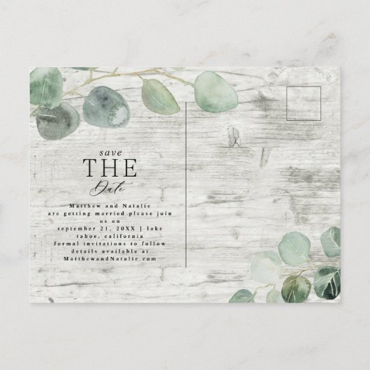 白木ユーカリ植物写真結婚の 案内ポストカード (裏面)