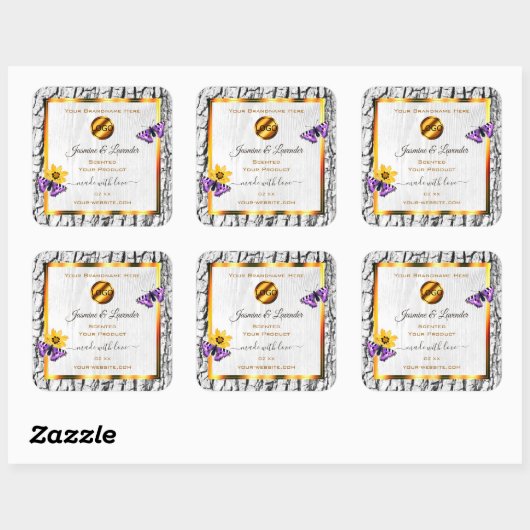 白木木木樹皮の製品ラベル追加ロゴ スクエアシール (シート)