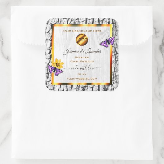 白木木木樹皮の製品ラベル追加ロゴ スクエアシール (バッグ)