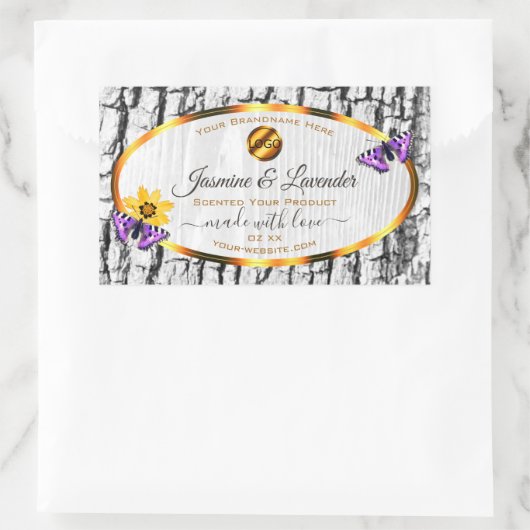 白木木木樹皮の製品ラベル追加ロゴ 長方形シール (バッグ)