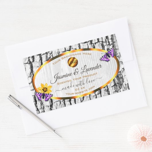 白木木木樹皮の製品ラベル追加ロゴ 長方形シール (封筒)