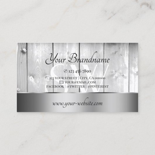 白木板木目とモノグラムシルバー 名刺 (裏面)