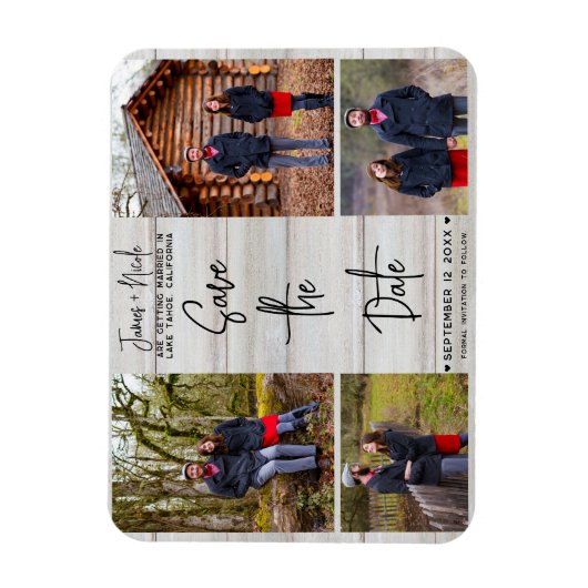 白木素朴4枚の写真デー結婚ト マグネット (縦)