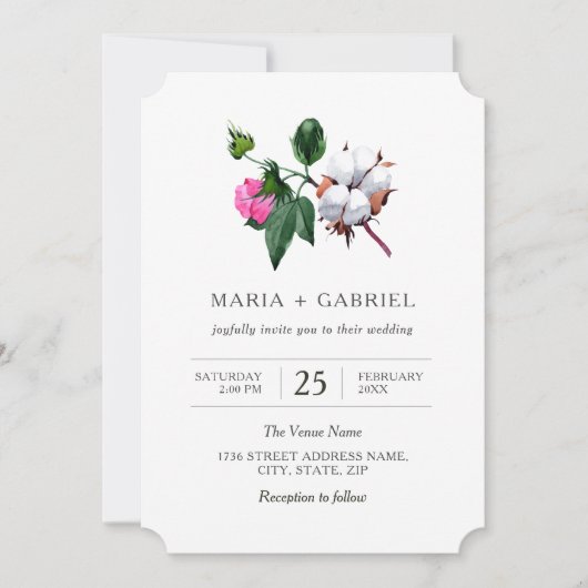 白木綿花。ボタニ素朴ッ結婚クス 招待状 (正面)