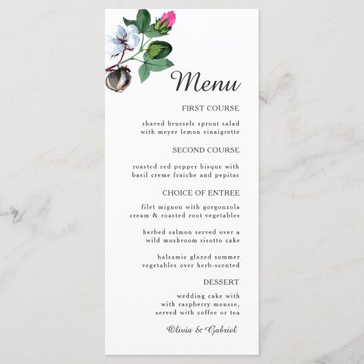 白木綿花。美しい植物学結婚の メニュー (正面)