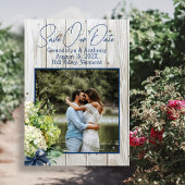 白木緑の花の写真の保存日付 招待状