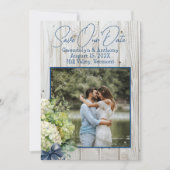 白木緑の花の写真の保存日付 招待状 (正面)