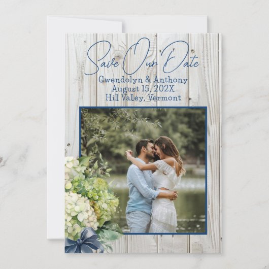 白木緑の花の写真の保存日付 招待状 (正面)