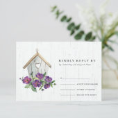 白木造フローラ素朴バードハウスウェディングRSVP 出欠カード (スタンド正面)