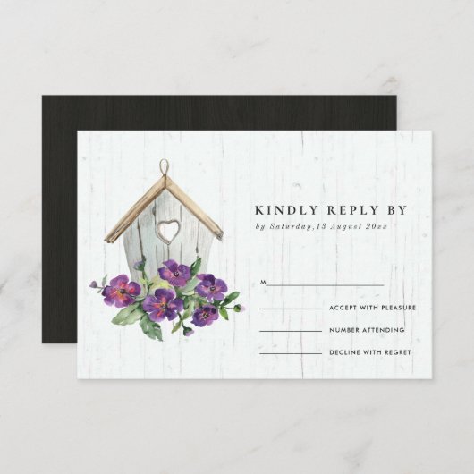 白木造フローラ素朴バードハウスウェディングRSVP 出欠カード (正面/裏面)