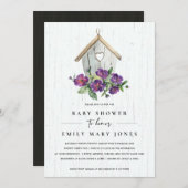 白木造フローラ素朴バードハウス赤ちゃんシャワー 招待状 (正面/裏面)