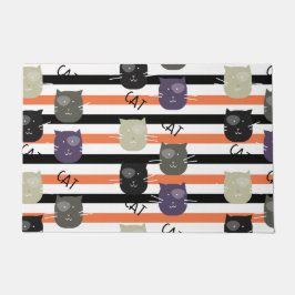 白板ハロウィーンかわいい猫とスポットストライプ数 ドアマット