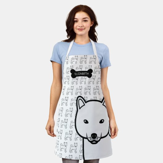 白柴+かわいい+キャラクター+犬+名前 エプロン (着用した状態)