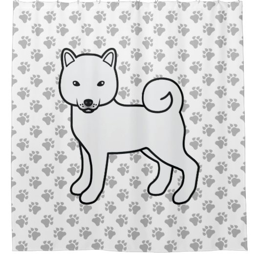白柴+キュートな+漫画+犬+足 シャワーカーテン (正面)