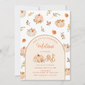 白桃の女の子リトルカボチャの最初の誕生日 招待状 (正面)