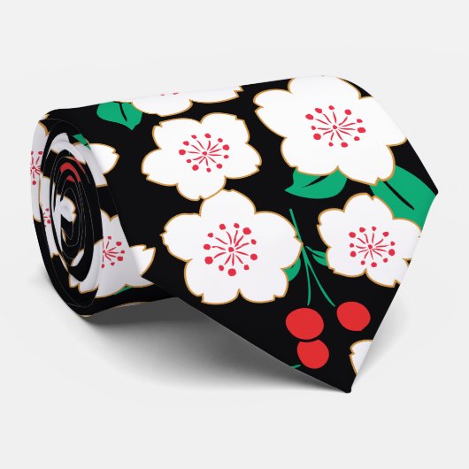 白桜日本のフローラ着物 ネクタイ (ロール)