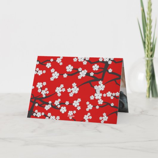 白桜花さくらんぼ咲くアジア結婚の サンキューカード (裏面)