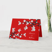 白桜花さくらんぼ咲くアジア結婚の サンキューカード (正面)