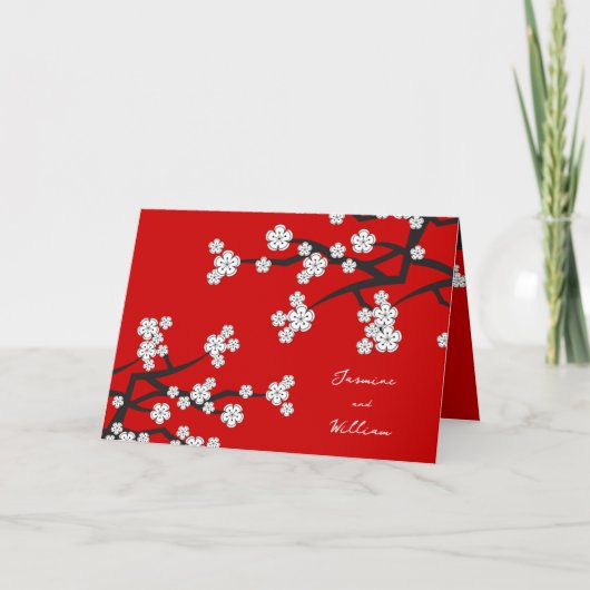 白桜花さくらんぼ咲くアジア結婚の サンキューカード (正面)
