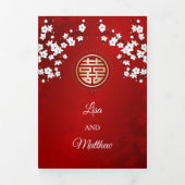 白桜 赤 | 中国結婚式 三つ折り招待状 (カバー)