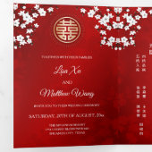 白桜 赤 | 中国結婚式 三つ折り招待状 (内部最初)