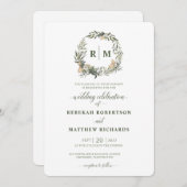 白植物性モノグラム結婚ズ 招待状 (正面/裏面)